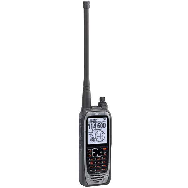 Icom IC-A25 series aviation handheld radio featuring a large 2.4-inch color display and full alphanumeric keypad on a clean, professional background.