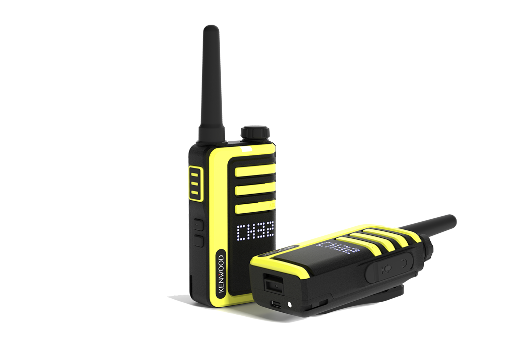 Sleek Kenwood UBZ-LJ9 license-free radio supplied by Digix, highlighting its modern design and clear LCD display isolated on a white background.